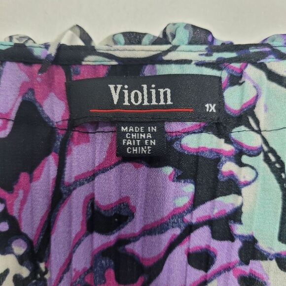 Vintage abstract print pleated fringe art to wear quirky electric top size 1x - Picture 4 of 7